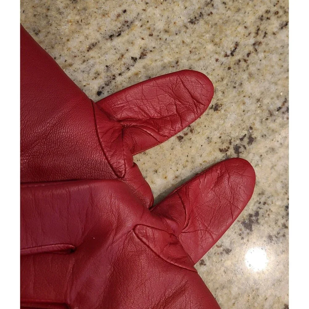 Merona Womens Size S/M Red Leather Lined Winter Gloves 3 Buckle Accent